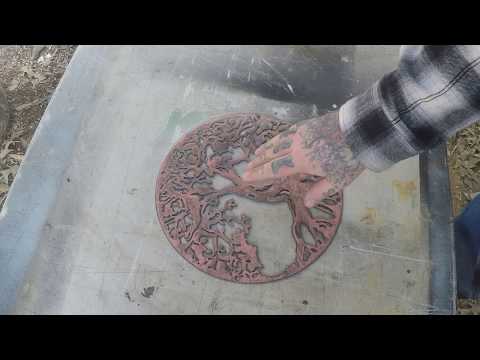 Aged copper patina easy DIY using root killer over a cnc cut tree of life