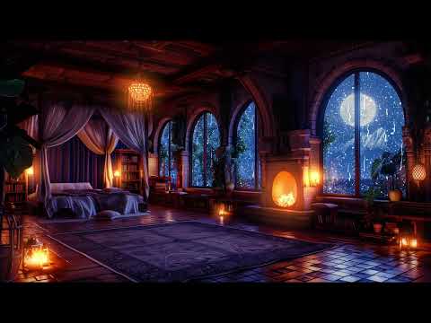 Castle Room Haven - Thunderstorm, Fireplace & Rain Sounds to Sleep Peacefully