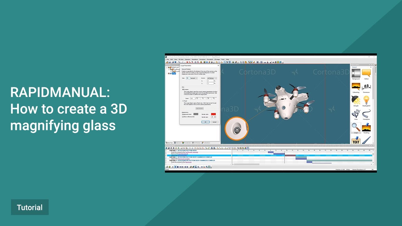 RapidManual Tutorial. How to create a 3D magnifying glass.