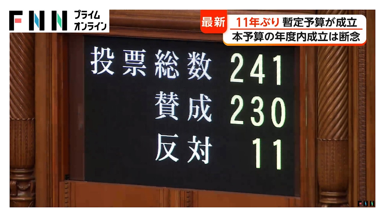 暫定予算が衆参で可決、成立　2015年以来11年ぶり（2026年03月30日）