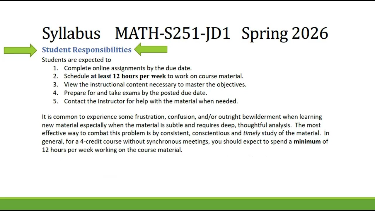 MATH 251 Course and Syllabus Overview, Spring 2026