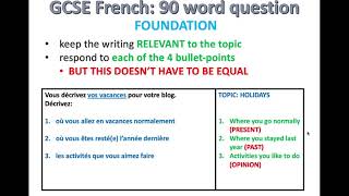 GCSE French: Exam Skills - 90-word writing FOUNDATION (Topic: Holidays)