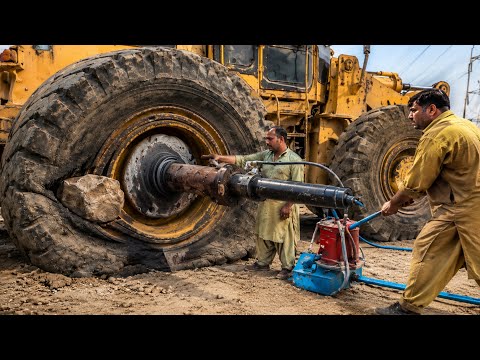 Big Stone Destroyed CAT Loader Tire | Repaired in Unique Way