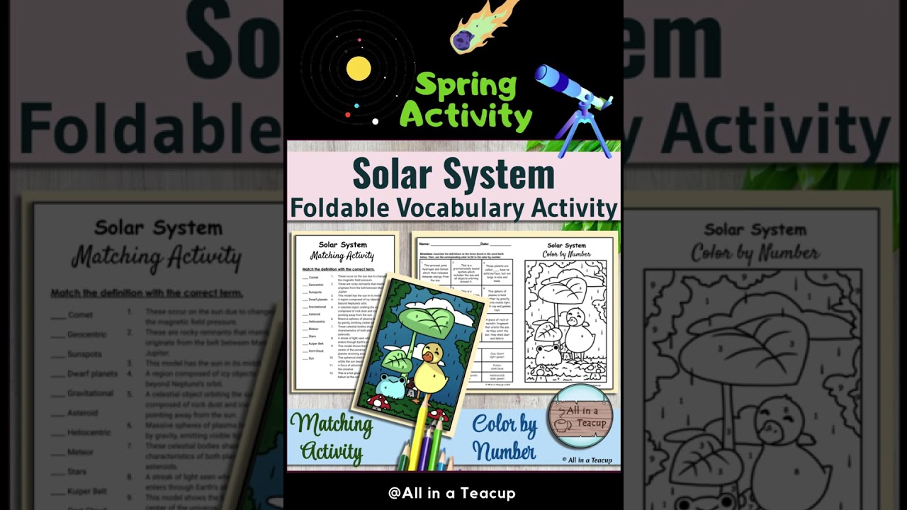 Solar System Vocabulary Spring Themed Foldable Match & Color by Number Activity #spring