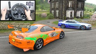 Forza Horizon 4 Drag Race: Toyota Supra vs Nissan Skyline R34 GTR (Steering Wheel) Gameplay
