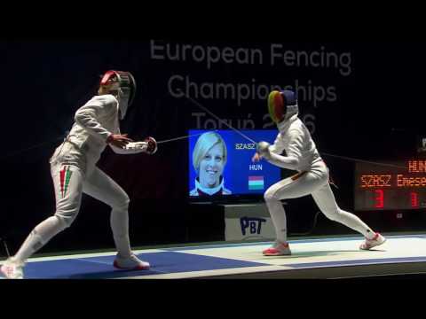 FE W E Individual Torun ECH 2016 Semifinal 02 podium SZASZ HUN vs POPESCU ROU