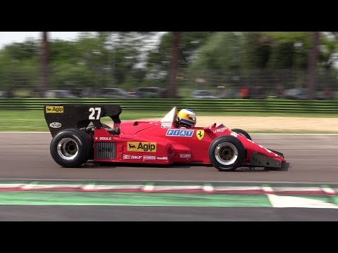 1984 Ferrari F1 126 C4 Turbo V6 - On board, lovely turbo sound, action & fly bys @ Imola racetrack