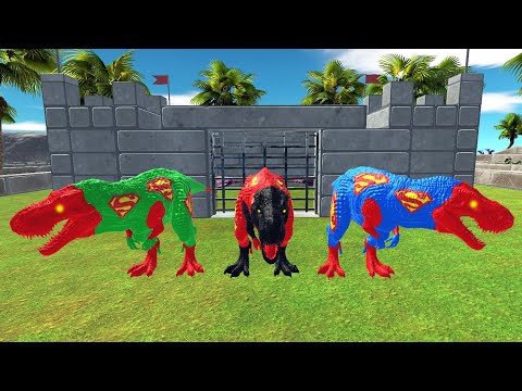 RED BLUE GREEN SUPERMAN T-REX TEAM CASTLE DEATH RUN - Animal Revolt Battle Simulator