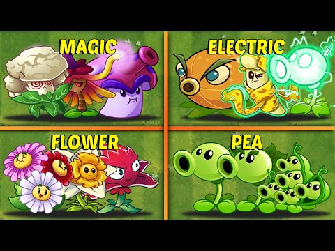 Random 4 Team MAGIC x FLOWER x ELECTRIC x PEA Plants Battles - Who Will Win? - PvZ 2 Team Plants
