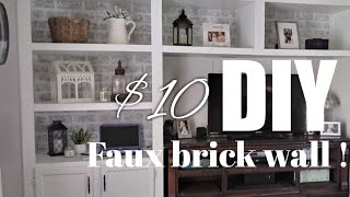 $10 DIY BRICK WALL| DIY ON A BUDGET | Farmhouse decor | Painting a brick wall 2019
