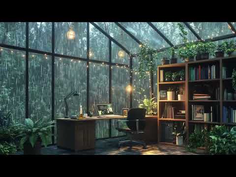 Glasshouse Study Room with Forest View, Large Windows  10HRS- Rain Sounds for Focus and Relaxation