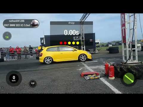 Tuned BMW E83 X3 3.0sd vs stripped out Honda EP3 Civic Type R 1/4 mile drag race at crail raceway