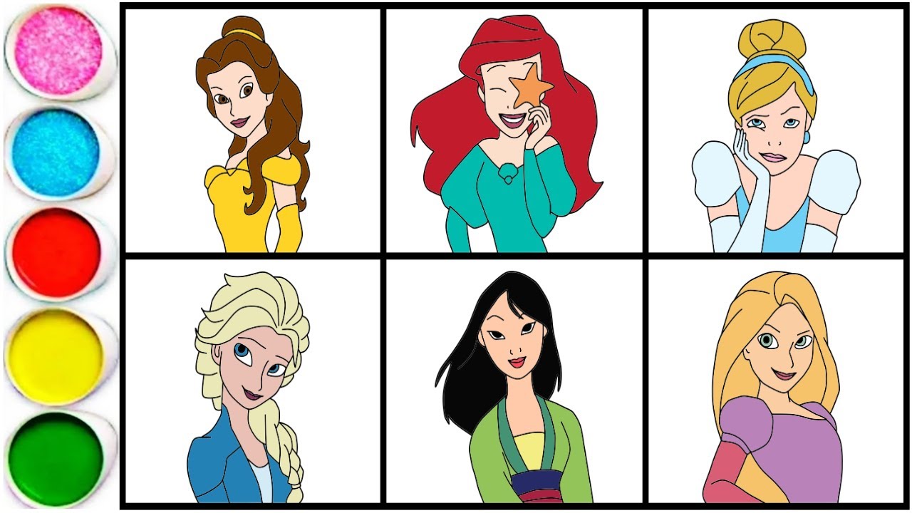 How to draw Princesses Disney - Belle, Ariel, Cinderella, Mulan and Rapunzel for Beginners