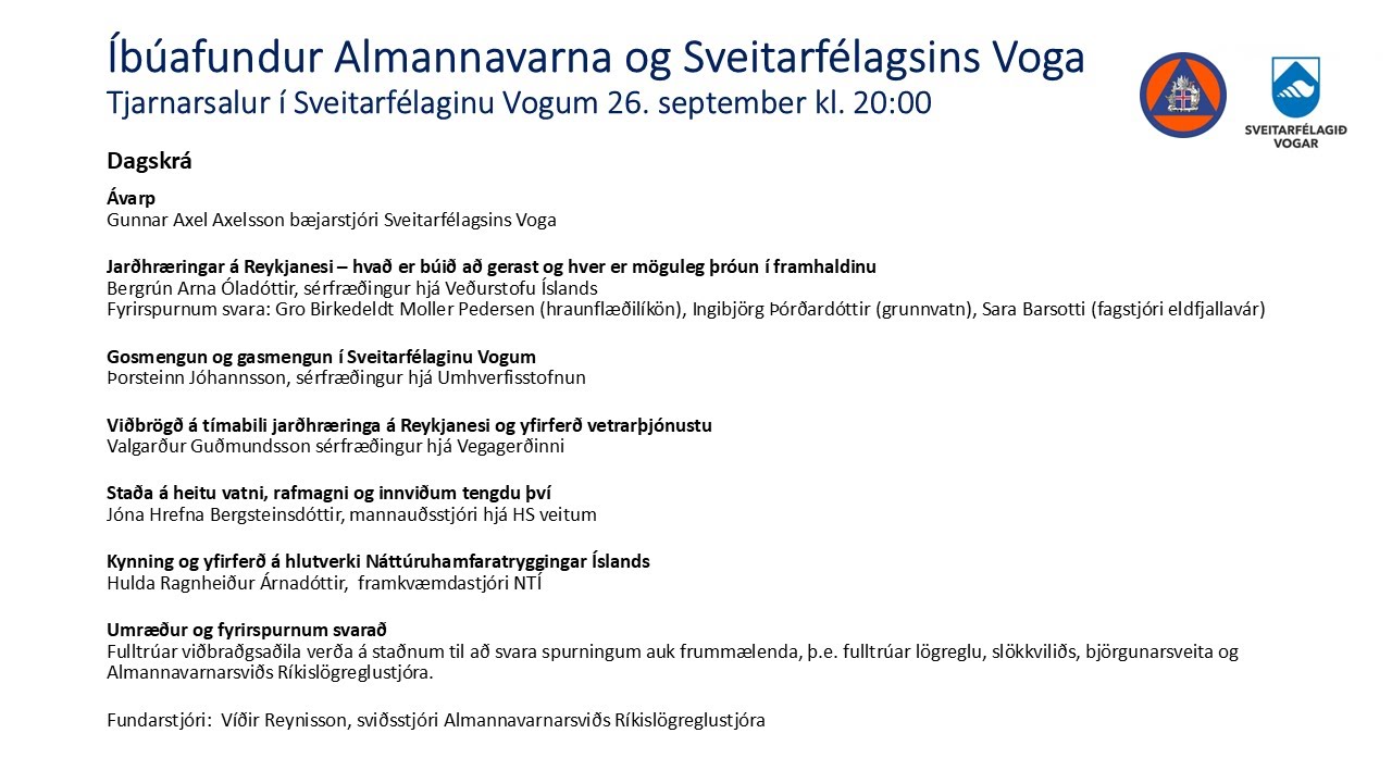 Upplýsingafundur Almannavarna og Sveitarfélagsins Voga 26.9.2024