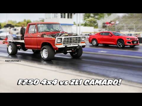 '79 BIG BLOCK FORD F250 RANGER 4X4 TRUCK DRAG RACES '17 ZL1 CHEVY CAMARO! BYRON DRAGWAY!
