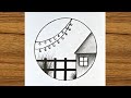 Easy circle scenery drawing || Circle drawing for beginners || Pencil drawing in circle step by step