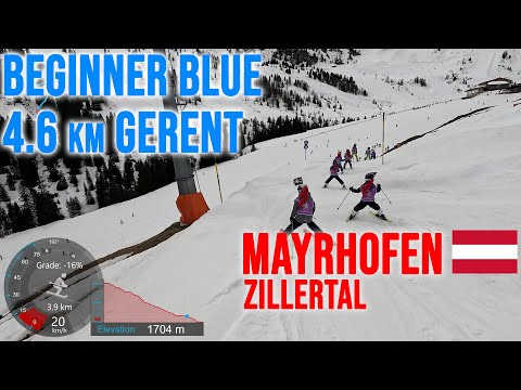 [4K] Skiing Mayrhofen, Beginner Blue - 4.6km Long Piste [11] Gerent, Zillertal Austria, GoPro HERO11