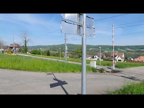 Tango Trams der BLT Linie 10 bei der Station(Bahnhof)Leymen F/Einfahrt und Ausfahrt/Bahnübergang