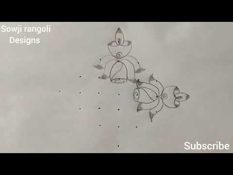 Beautiful Rose flowers and deepam rangoli design with 7*1 dots//Diwali kolams//Sowji rangoli designs