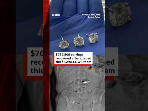 Video | Diamond Tiffany's earrings recovered after alleged thief swallows them. #Orlando #Florida #BBCNews
