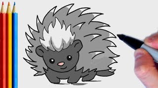 (fast-version) How to Draw Porcupine | Step by Step Tutorial For Kids