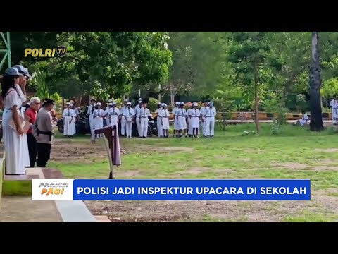 IPDA EVER G. TINENTI PERSONEL POLRES KUPANG PIMPIN UPACARA BENDERA BANGUN KEDEKATAN DENGAN SISWA