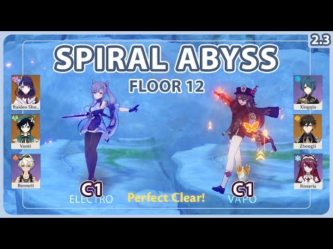 【原神】C1 Keqing Mono Electro C1 HuTao | Spiral Abyss 2.3 Floor 12 | PERFECT CLEAR