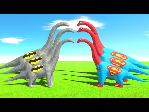 SUPERMAN VS BATMAN BRACHIOSAURUS DEATH RUN -Jurassic World Dominion - Animal Revolt Battle Simulator