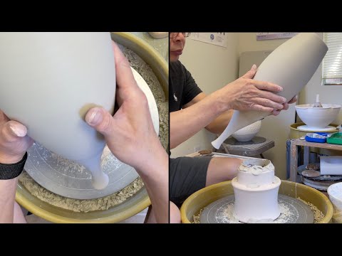 600. Trim a Thin-necked Bottle on Stackable Chucks with Hsin-Chuen Lin 林新春 細頸瓶底部圈足修坯示範