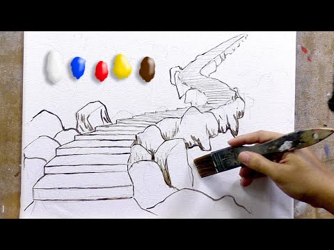 How to Paint Stairway to Heaven in Acrylics / Time-lapse / JMLisondra