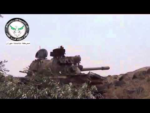 استهداف تحصينات قوات النظام في تل مطوق في إنخل في ريف درعا بواسطة دبابة من قبل لواء حمزة أسد الله