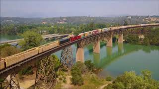 Drone Chasing Union Pacific Over Redding CA Trestle 8/1/2017