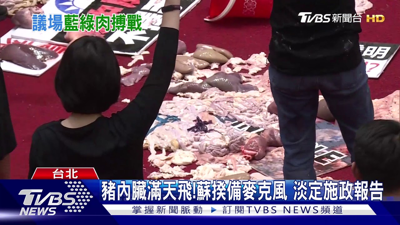 立院「血腥」混戰！蘇揆上台了　藍委潑豬內臟