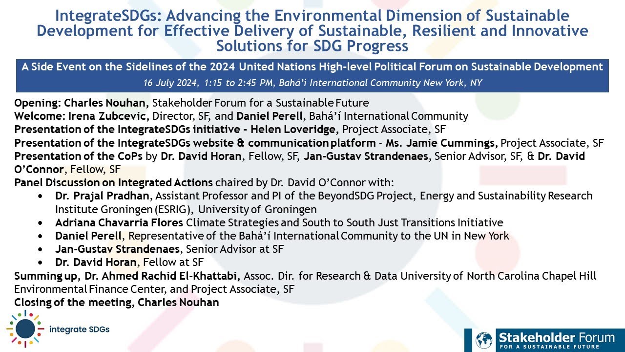 IntegrateSDGs: Advancing the Environmental Dimension of Sustainable Development 2024 HLPF Side Event