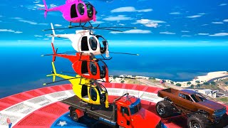 Helicopter on Monster Truck🚁🚛Spiderman & Superheroes Parkour with Obstacles - GTA V Mods