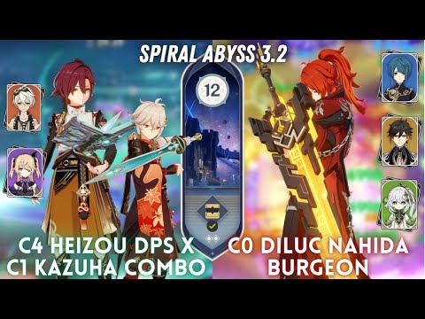 C4 Heizou DPS Kazuha Combo & C0 Diluc Nahida Burgeon | Spiral Abyss 3.2 Floor 12 - 9⭐