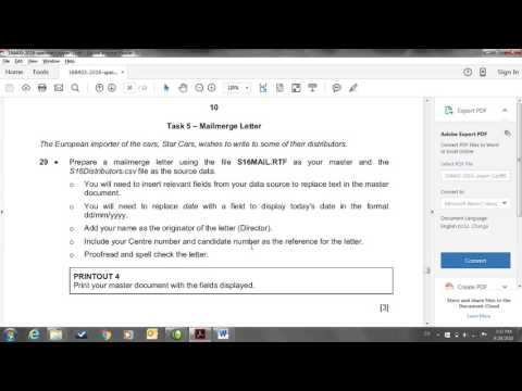 Specimen 2016, Paper 2 Mail Merge part