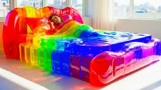 Which Rainbow Water Bed Would You Choose? 🌊🌈✨ | Ultimate Oddly Satisfying AI ASMR