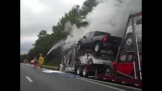 Semi-Truck Car Hauler Burning! VISIT  www.geminitunes.com !