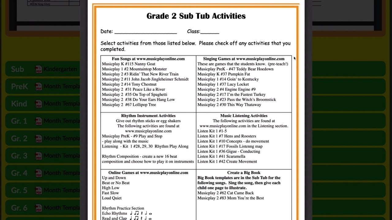 Lesson Planning: Sub Tubs