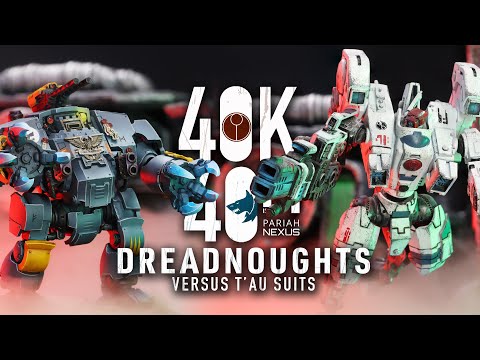 Dreadnoughts versus Battlesuits! Space Wolves Fight Tau in a Radioactive Warzone. 40k in 40m