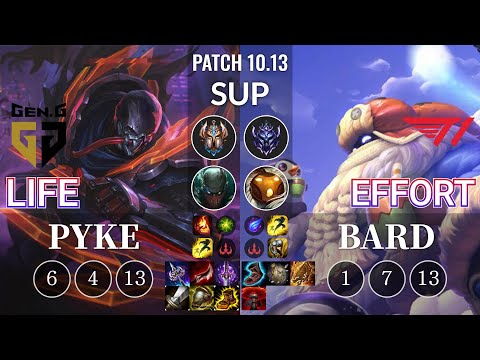 GEN Life Pyke vs T1 Effort Bard Sup - KR Patch 10.13