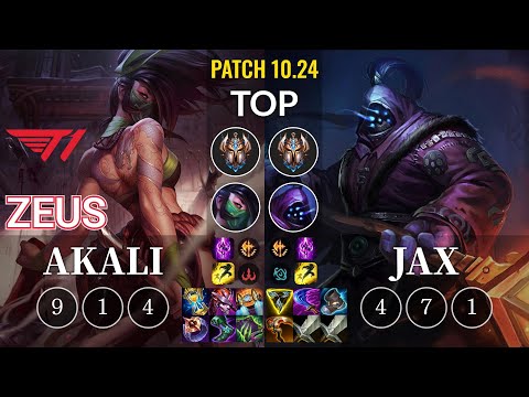 T1 Zeus Akali vs Jax Top - KR Patch 10.24