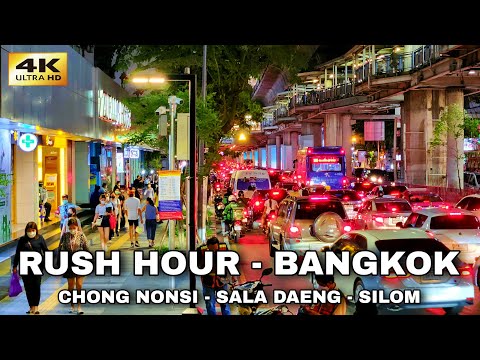 [4K] Walking Downtown Bangkok Rush Hour Walk | Chong Nonsi to Saladaeng Silom | Thailand 2023