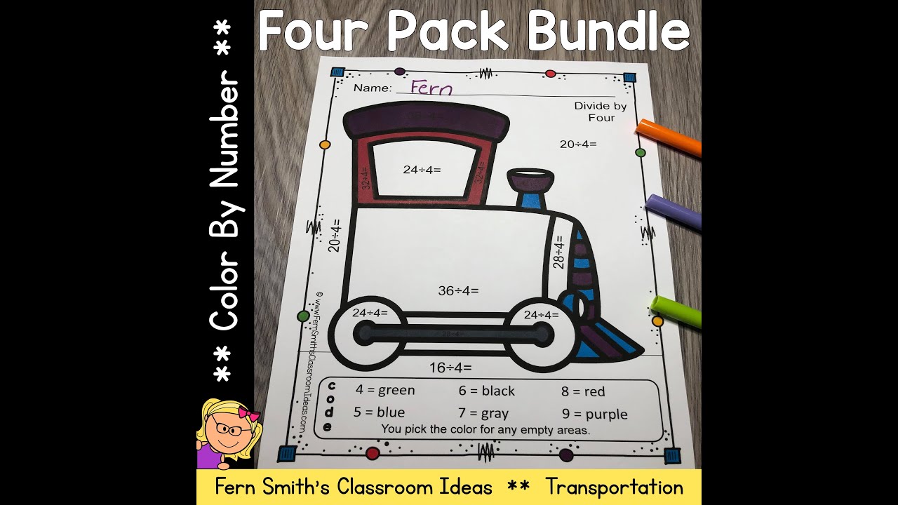 Color By Number Addition Subtraction Multiplication & Division Transportation & Free Coloring Pages