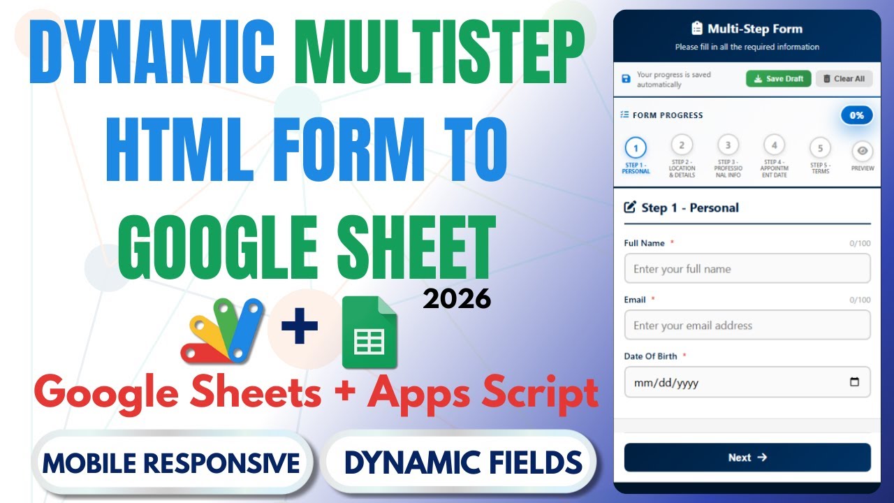 How to Create Multi-Step Form with Google Sheets & Apps Script 2026 | React Web App Tutorial | E26