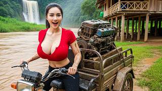 Female CEO Drives Truck to Rescue an Abandoned Diesel Engine Lost in the River – Will It Work Again?