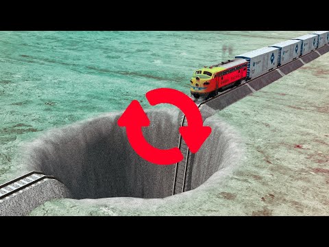 Trains vs Giant Pit But Reversed– BeamNG Drive