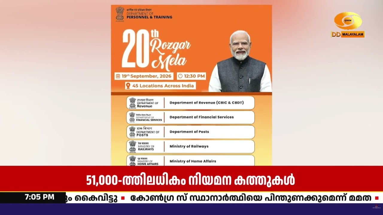 20-ാമത് റോസ്ഗാർ മേള നാളെ | 51,000-ത്തിലധികം നിയമന കത്തുകൾ വ?
