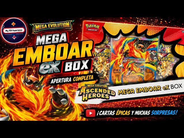 Vídeo relacionado con Pokémon: Colección Mega-Emboar ex de Megaevolución-Héroes Ascendentes (1 Carta holográfica de promoción, 1 Carta de Gran tamaño con Efecto 3D y 4 Sobres de Mejora)